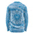 Tahitian Tiare Flower Long Sleeve Shirt Blue Polynesian Pattern