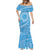 Tahitian Tiare Flower Mermaid Dress Blue Polynesian Pattern