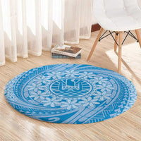 Tahitian Tiare Flower Round Carpet Blue Polynesian Pattern
