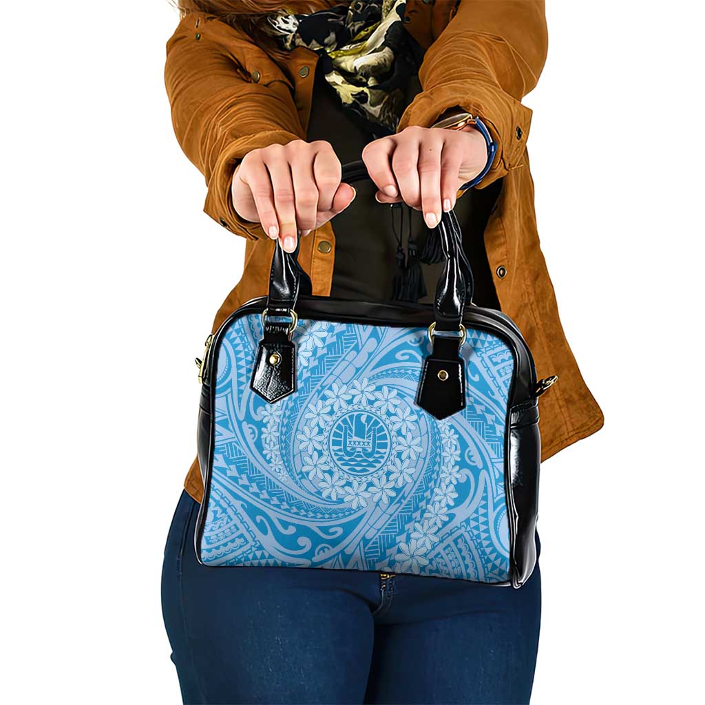 Tahitian Tiare Flower Shoulder Handbag Blue Polynesian Pattern