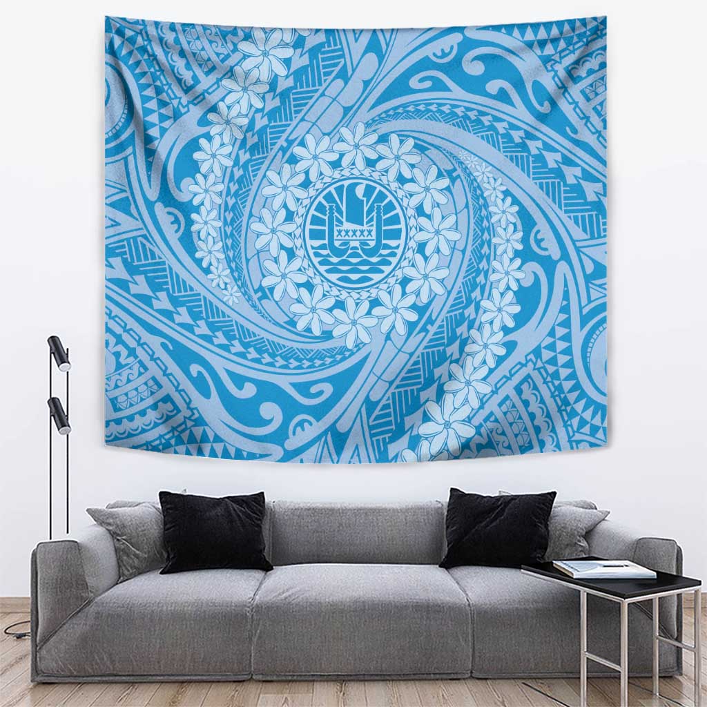 Tahitian Tiare Flower Tapestry Blue Polynesian Pattern