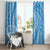 Tahitian Tiare Flower Window Curtain Blue Polynesian Pattern