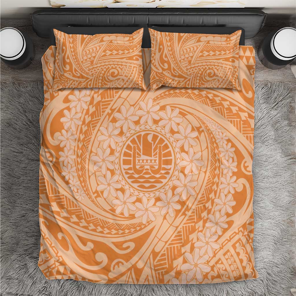 Tahitian Tiare Flower Bedding Set Gold Polynesian Pattern