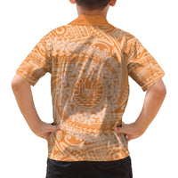 Tahitian Tiare Flower Family Matching Off The Shoulder Long Sleeve Dress and Hawaiian Shirt Gold Polynesian Pattern