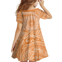 Tahitian Tiare Flower Family Matching Off The Shoulder Long Sleeve Dress and Hawaiian Shirt Gold Polynesian Pattern