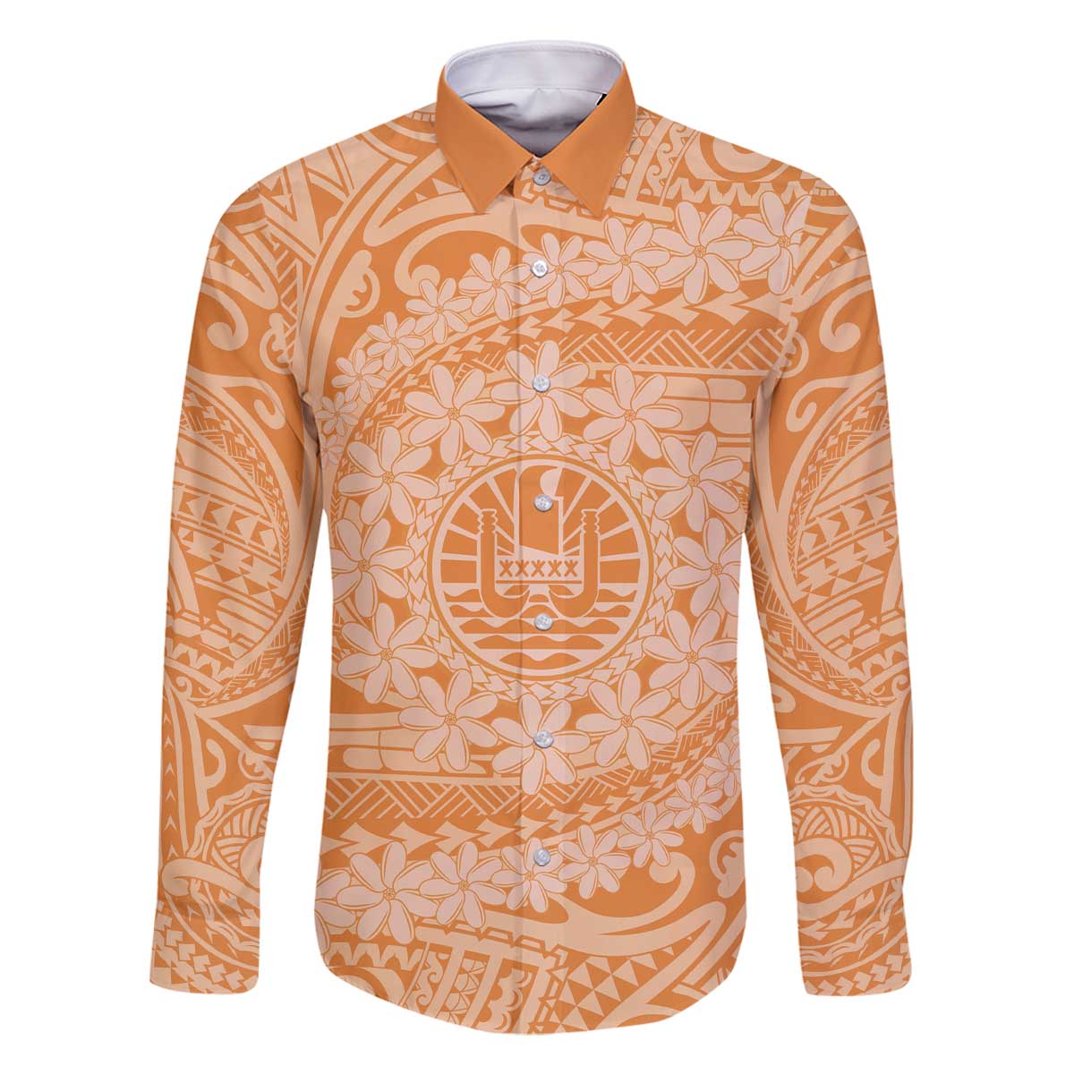 Tahitian Tiare Flower Family Matching Off The Shoulder Long Sleeve Dress and Hawaiian Shirt Gold Polynesian Pattern