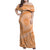 Tahitian Tiare Flower Family Matching Off Shoulder Maxi Dress and Hawaiian Shirt Gold Polynesian Pattern