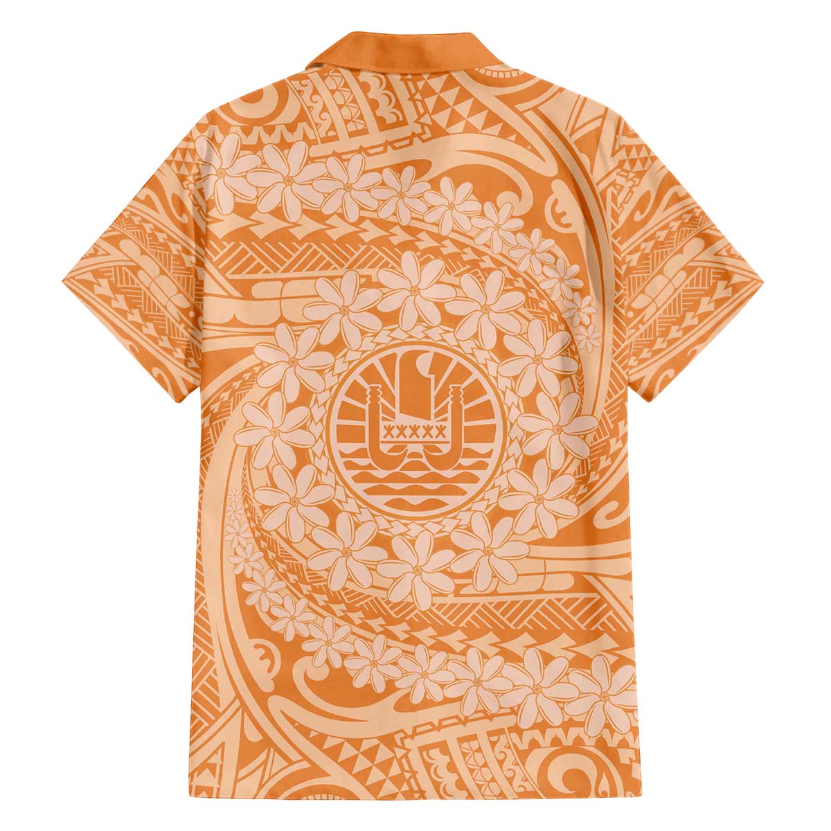 Tahitian Tiare Flower Family Matching Off Shoulder Short Dress and Hawaiian Shirt Gold Polynesian Pattern
