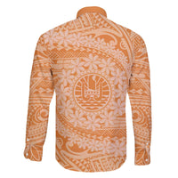 Tahitian Tiare Flower Family Matching Off Shoulder Short Dress and Hawaiian Shirt Gold Polynesian Pattern