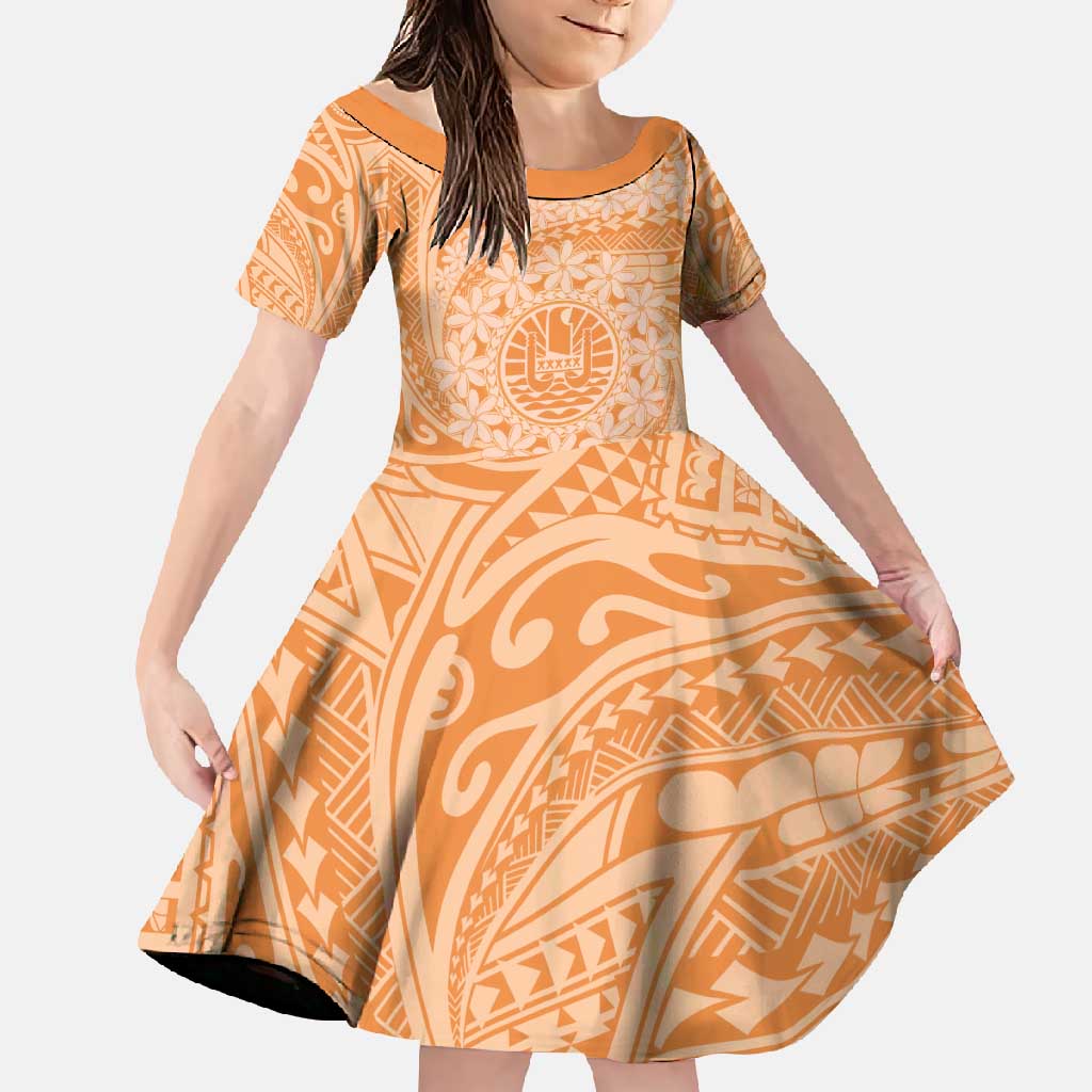 Tahitian Tiare Flower Family Matching Summer Maxi Dress and Hawaiian Shirt Gold Polynesian Pattern