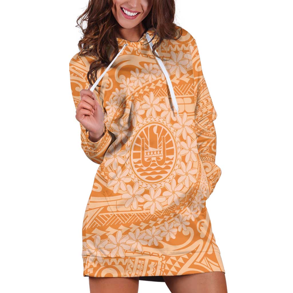 Tahitian Tiare Flower Hoodie Dress Gold Polynesian Pattern