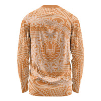 Tahitian Tiare Flower Long Sleeve Shirt Gold Polynesian Pattern