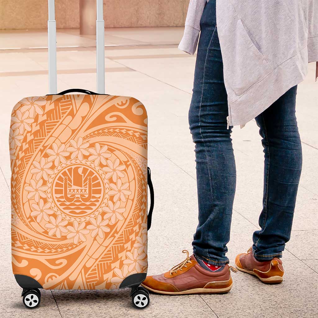 Tahitian Tiare Flower Luggage Cover Gold Polynesian Pattern