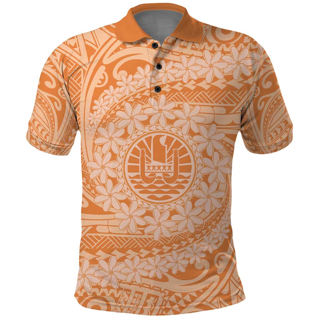 Tahitian Tiare Flower Polo Shirt Gold Polynesian Pattern