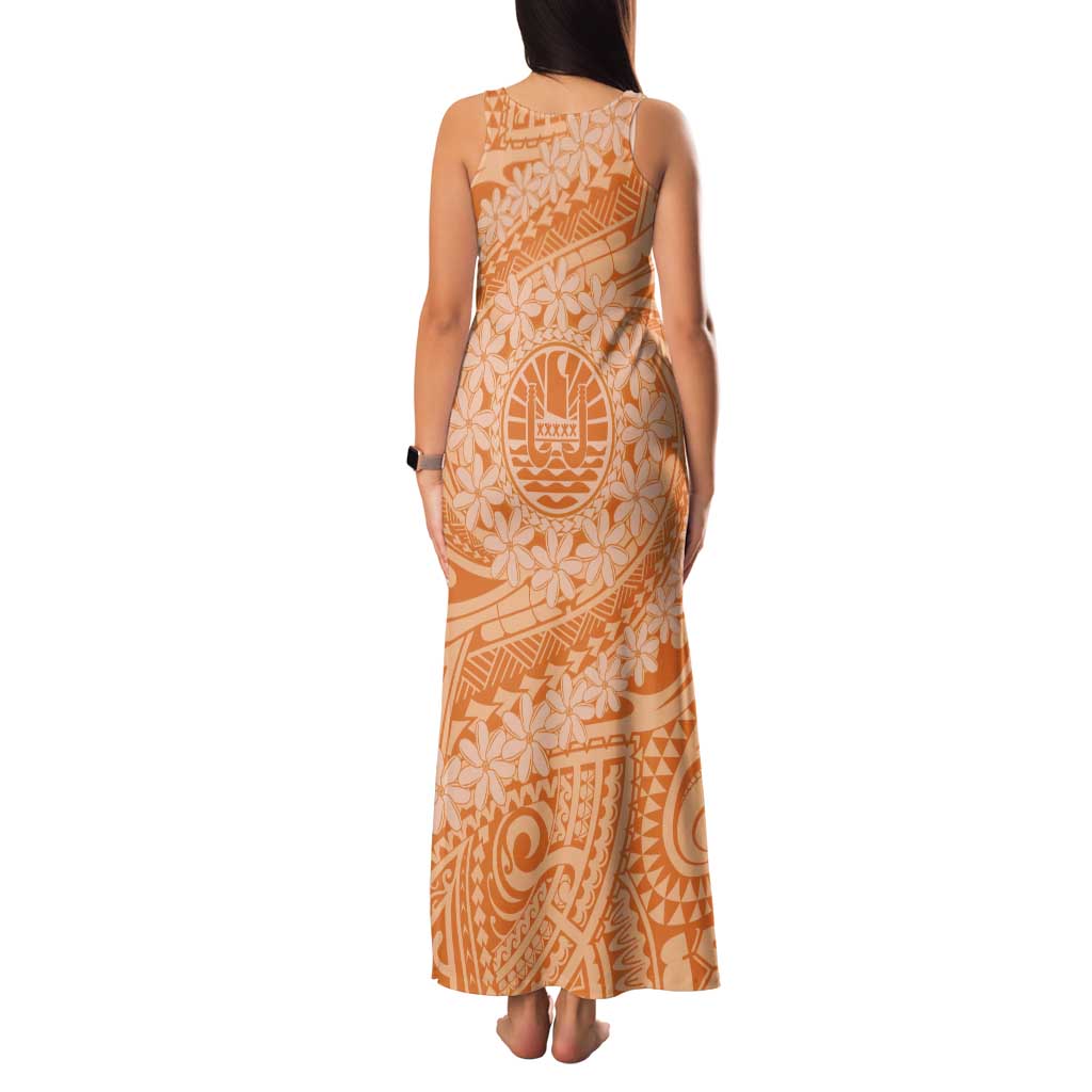 Tahitian Tiare Flower Tank Maxi Dress Gold Polynesian Pattern