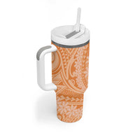 Tahitian Tiare Flower Tumbler With Handle Gold Polynesian Pattern