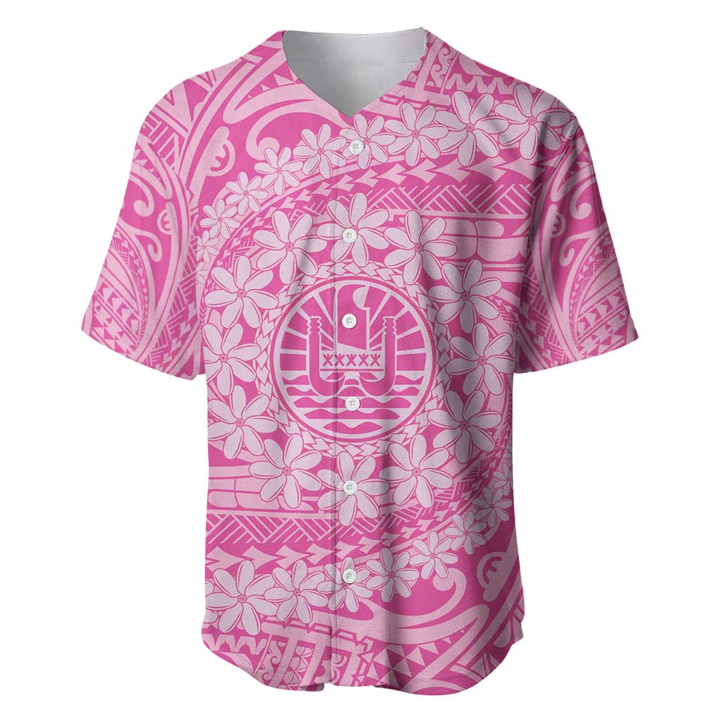 Tahitian Tiare Flower Baseball Jersey Pink Polynesian Pattern