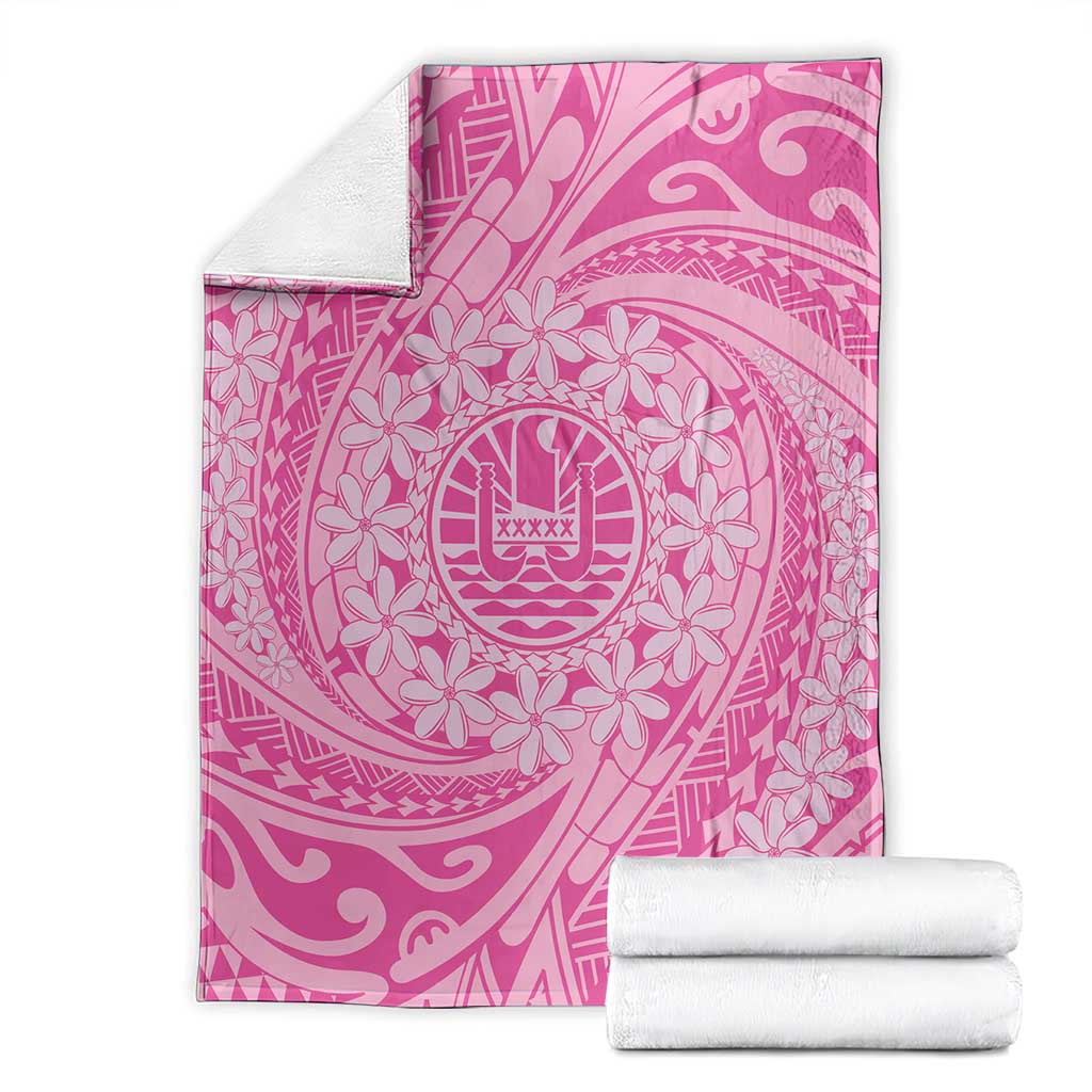 Tahitian Tiare Flower Blanket Pink Polynesian Pattern