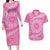 Tahitian Tiare Flower Couples Matching Long Sleeve Bodycon Dress and Hawaiian Shirt Pink Polynesian Pattern