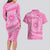 Tahitian Tiare Flower Couples Matching Long Sleeve Bodycon Dress and Hawaiian Shirt Pink Polynesian Pattern