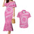 Tahitian Tiare Flower Couples Matching Mermaid Dress and Hawaiian Shirt Pink Polynesian Pattern