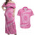 Tahitian Tiare Flower Couples Matching Off Shoulder Maxi Dress and Hawaiian Shirt Pink Polynesian Pattern