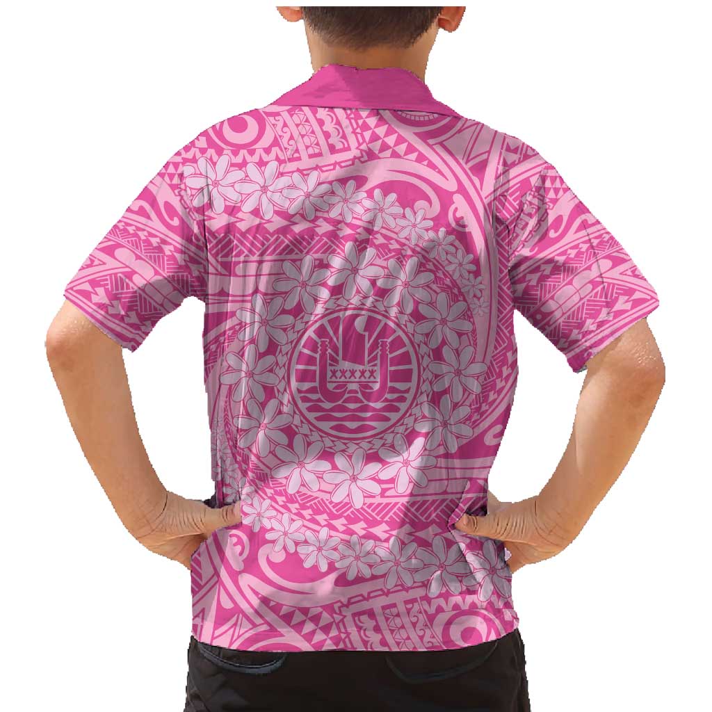 Tahitian Tiare Flower Family Matching Mermaid Dress and Hawaiian Shirt Pink Polynesian Pattern