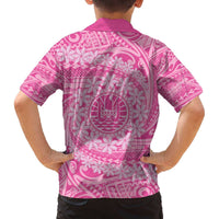 Tahitian Tiare Flower Family Matching Off The Shoulder Long Sleeve Dress and Hawaiian Shirt Pink Polynesian Pattern
