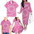 Tahitian Tiare Flower Family Matching Off The Shoulder Long Sleeve Dress and Hawaiian Shirt Pink Polynesian Pattern