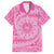 Tahitian Tiare Flower Family Matching Off The Shoulder Long Sleeve Dress and Hawaiian Shirt Pink Polynesian Pattern