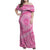 Tahitian Tiare Flower Family Matching Off Shoulder Maxi Dress and Hawaiian Shirt Pink Polynesian Pattern