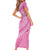 Tahitian Tiare Flower Family Matching Short Sleeve Bodycon Dress and Hawaiian Shirt Pink Polynesian Pattern