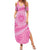 Tahitian Tiare Flower Family Matching Summer Maxi Dress and Hawaiian Shirt Pink Polynesian Pattern