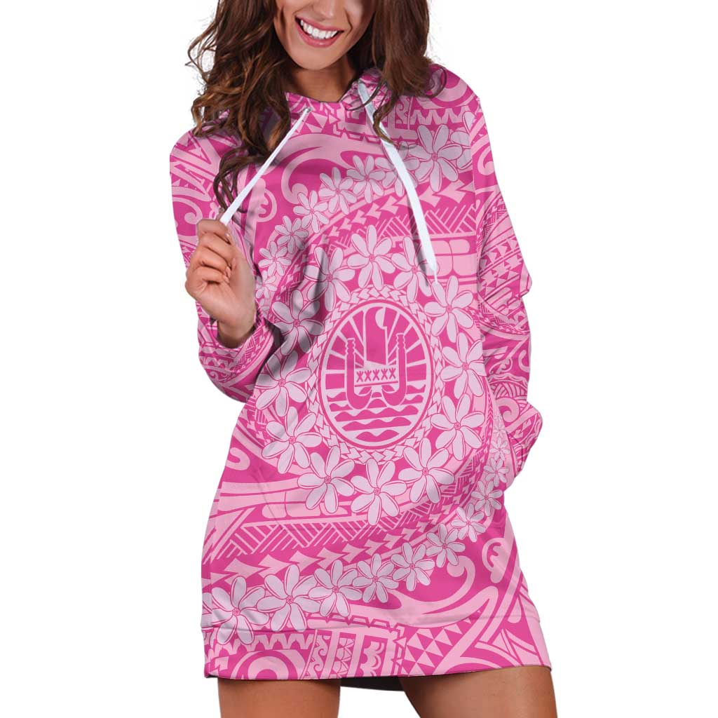 Tahitian Tiare Flower Hoodie Dress Pink Polynesian Pattern