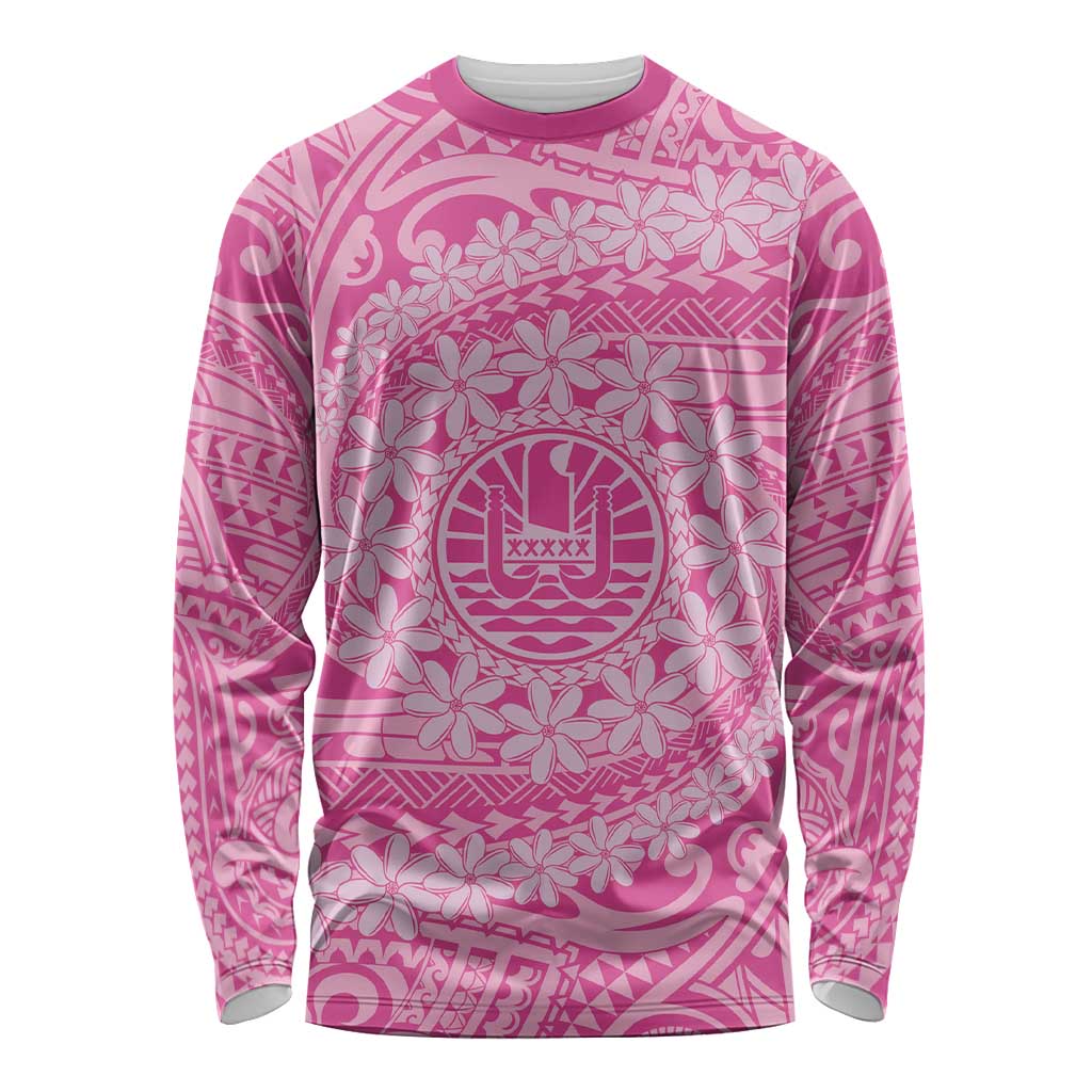 Tahitian Tiare Flower Long Sleeve Shirt Pink Polynesian Pattern