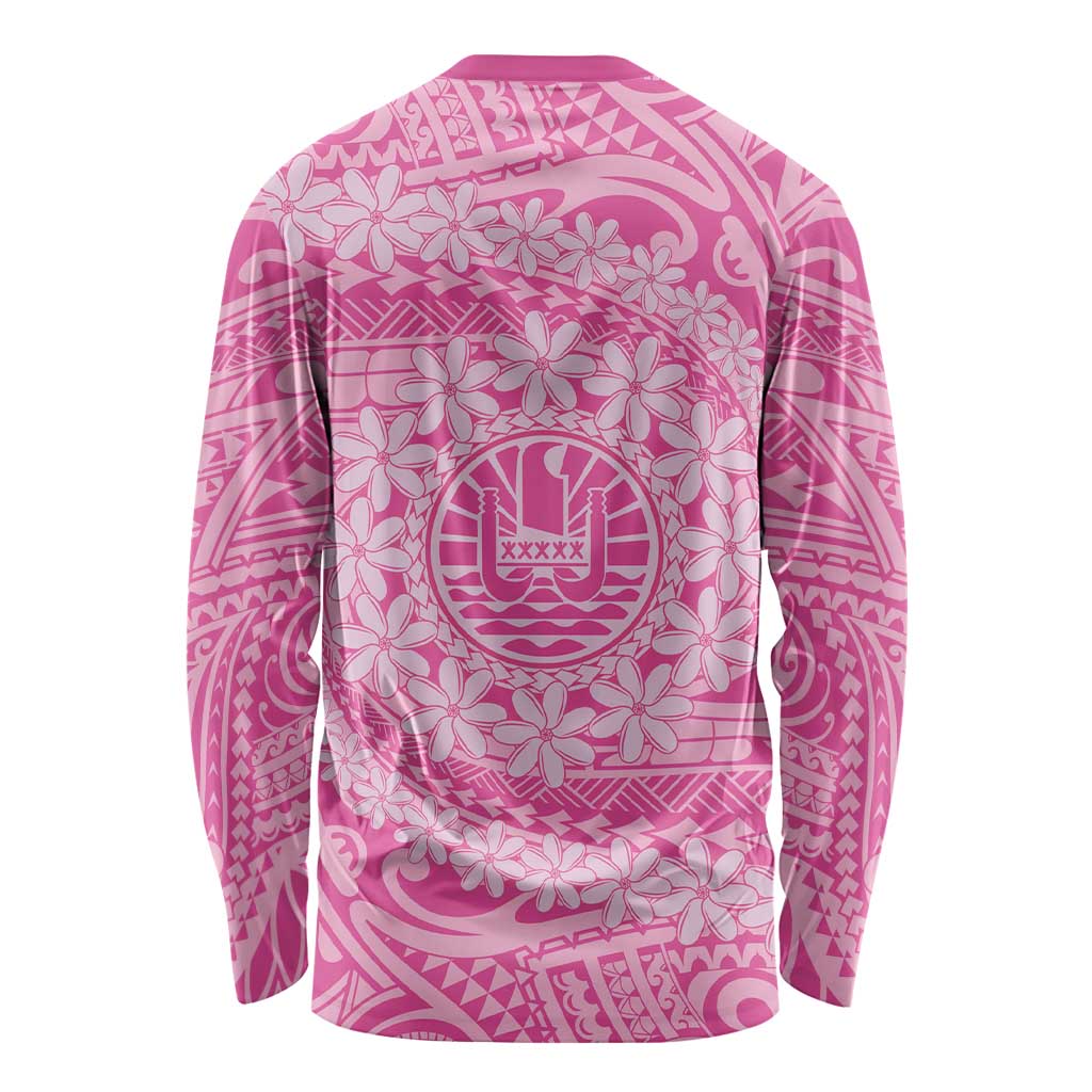 Tahitian Tiare Flower Long Sleeve Shirt Pink Polynesian Pattern