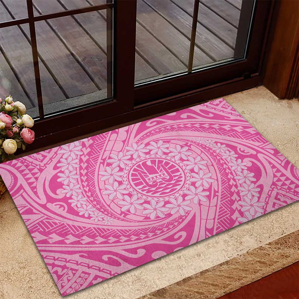 Tahitian Tiare Flower Rubber Doormat Pink Polynesian Pattern