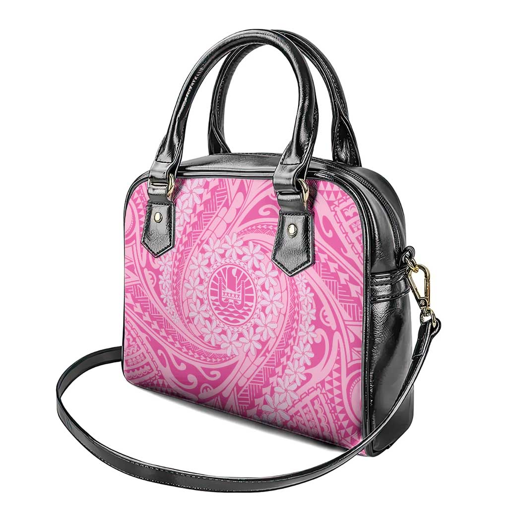 Tahitian Tiare Flower Shoulder Handbag Pink Polynesian Pattern