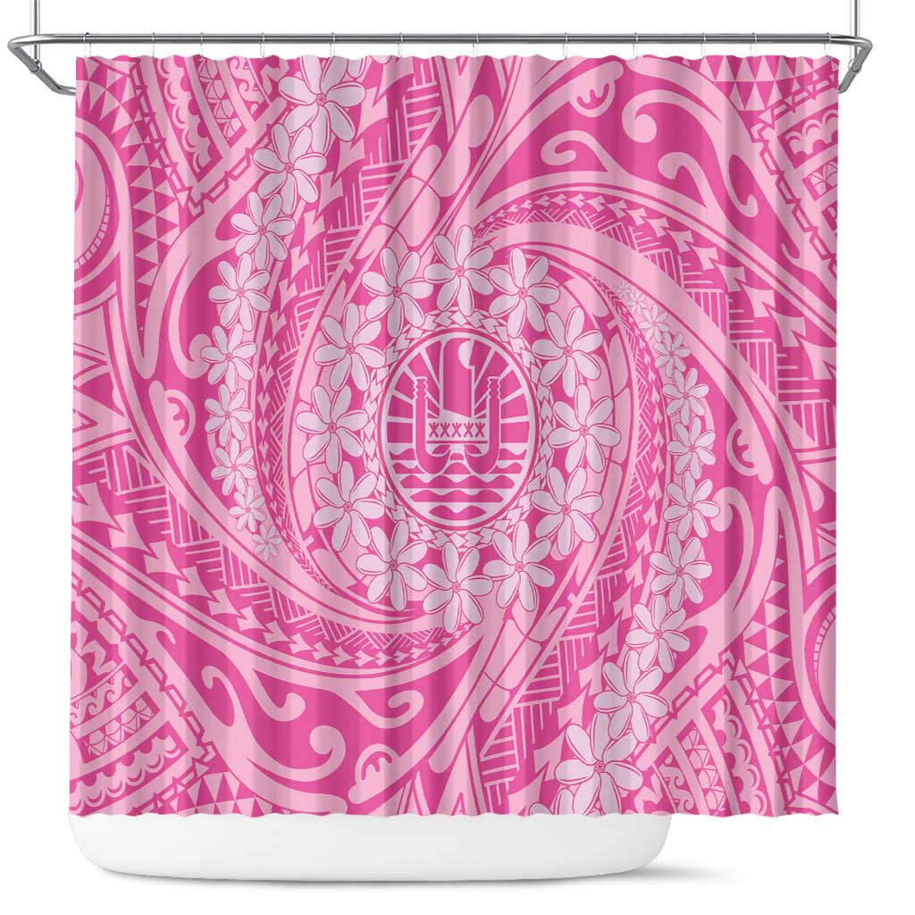 Tahitian Tiare Flower Shower Curtain Pink Polynesian Pattern