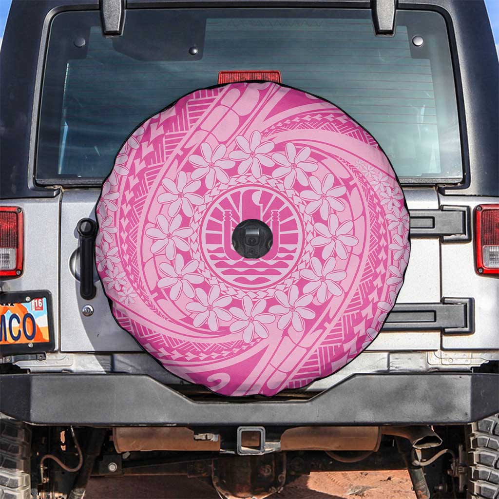 Tahitian Tiare Flower Spare Tire Cover Pink Polynesian Pattern