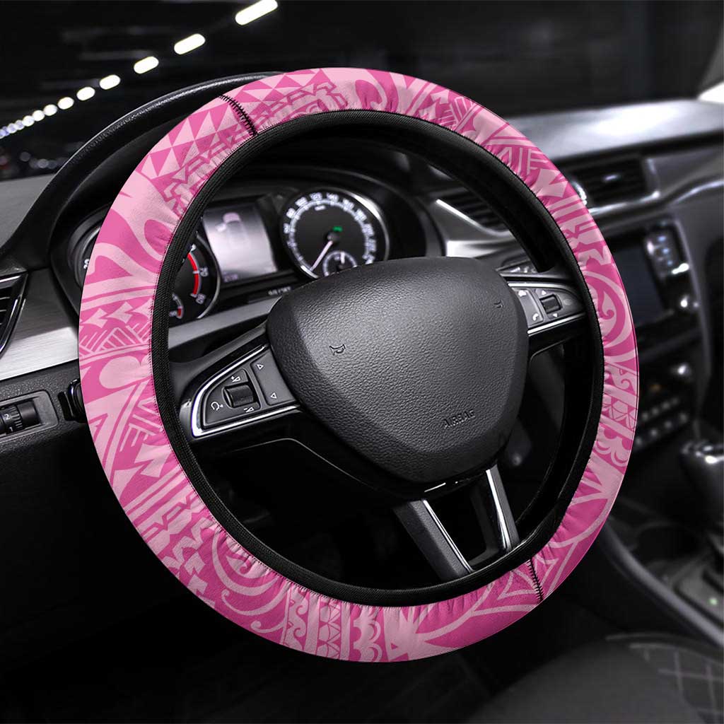 Tahitian Tiare Flower Steering Wheel Cover Pink Polynesian Pattern