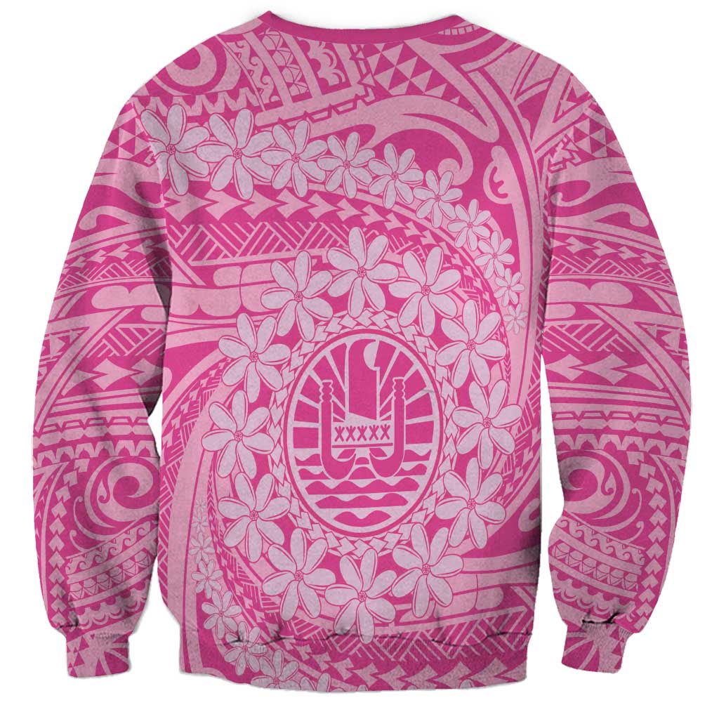 Tahitian Tiare Flower Sweatshirt Pink Polynesian Pattern