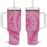Tahitian Tiare Flower Tumbler With Handle Pink Polynesian Pattern