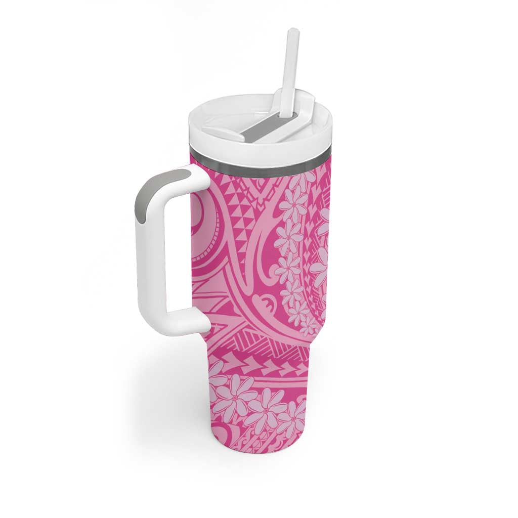 Tahitian Tiare Flower Tumbler With Handle Pink Polynesian Pattern