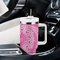 Tahitian Tiare Flower Tumbler With Handle Pink Polynesian Pattern