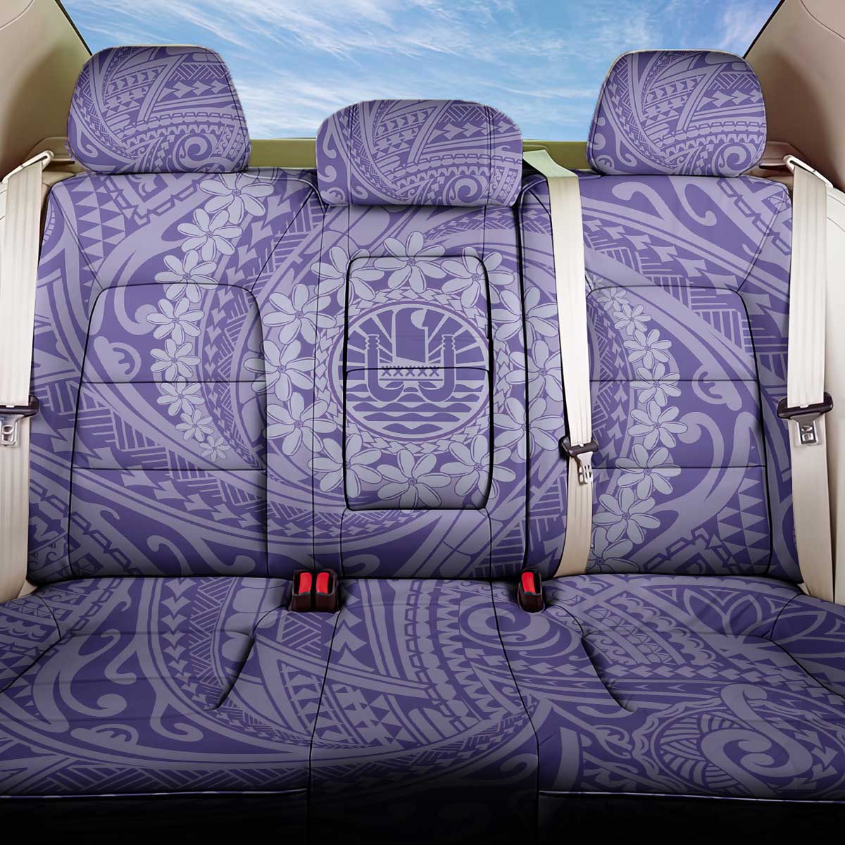 Tahitian Tiare Flower Back Car Seat Cover Violet Polynesian Pattern