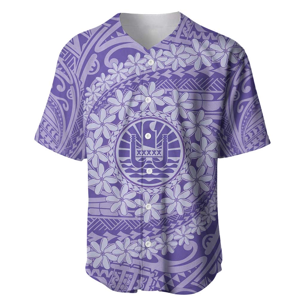 Tahitian Tiare Flower Baseball Jersey Violet Polynesian Pattern