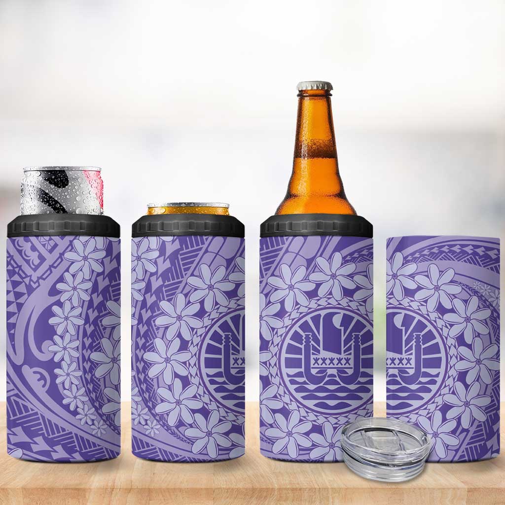 Tahitian Tiare Flower 4 in 1 Can Cooler Tumbler Violet Polynesian Pattern