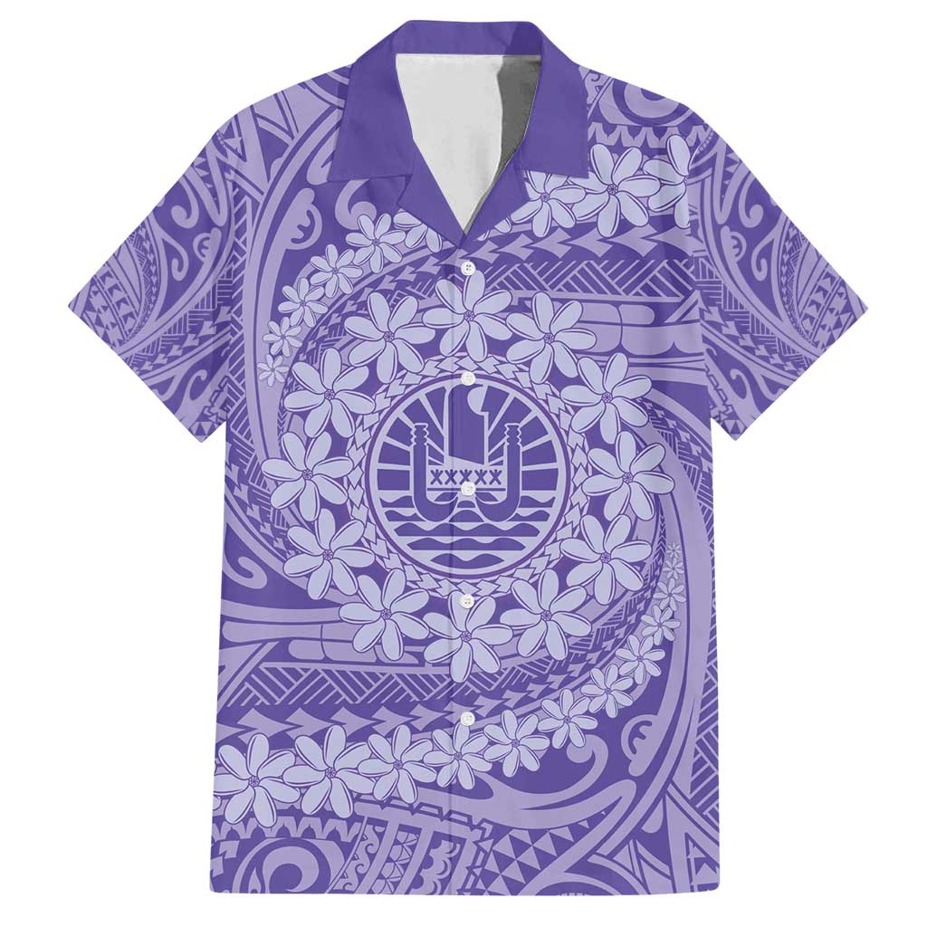 Tahitian Tiare Flower Family Matching Long Sleeve Bodycon Dress and Hawaiian Shirt Violet Polynesian Pattern