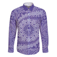 Tahitian Tiare Flower Family Matching Mermaid Dress and Hawaiian Shirt Violet Polynesian Pattern